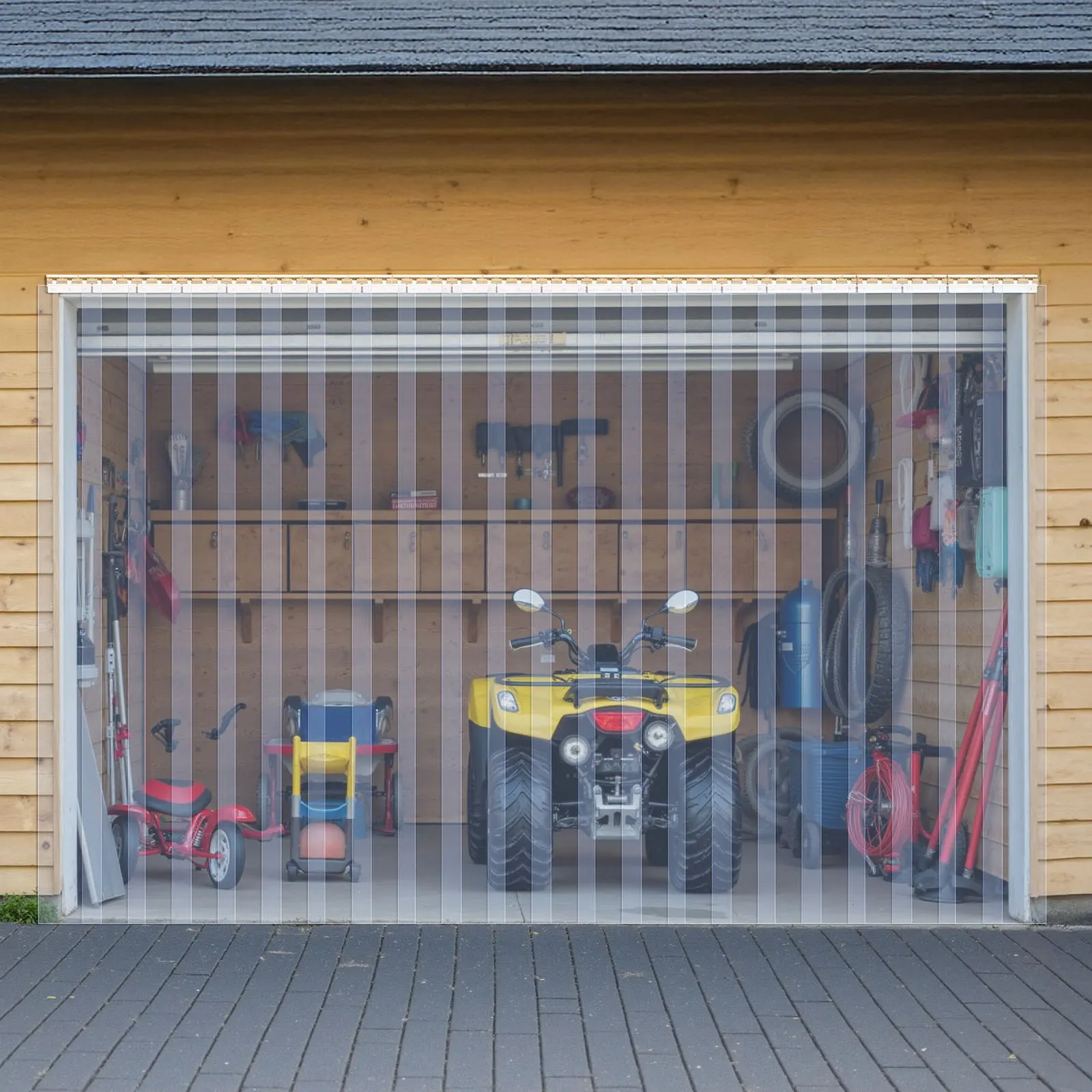 Rideau à bandes en PVC transparent lisse, 6 pièces, 915x2032mm, épaisseur 2mm, température -20~60 ℃   Porte lamellaire pour entrepôt frigorifique, séparateur en plastique pour garage, bandes résistantes à larges températures pour entrepôt / congélateur / porte de garage