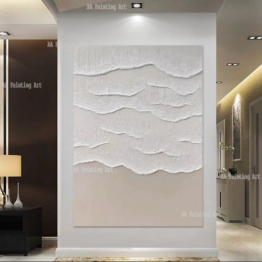 

Handmade Abstract 3D Textured Oil Painting Canvas, Thick White Art, Luxury Murals Art, Hotel Showpieces Artwork for Hotel