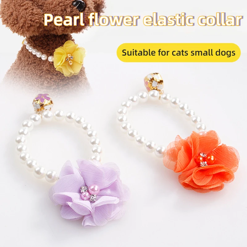 

Pet Pearl Necklace Flower Elastic Collar Neck Ring Cat Accessories Dog Neck Ring