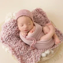 Wool Crochet Baby Photo Shoot Basket Accessories For Studio Flokati Newborn Photography Props 55*55cm