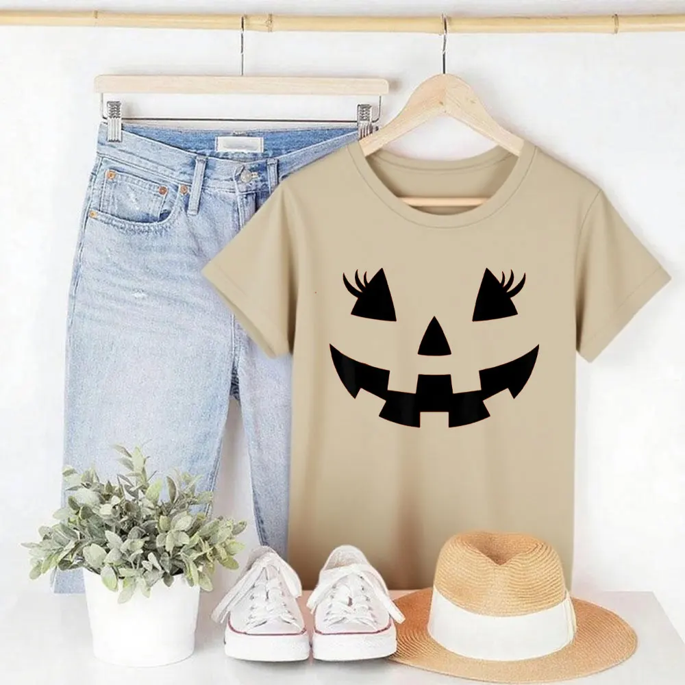 Jack O Lantern Face Ciglia di zucca Costume di Halloween T-shirt divertente Personalità confortevole Top Donna Divertente Top Street Fashion