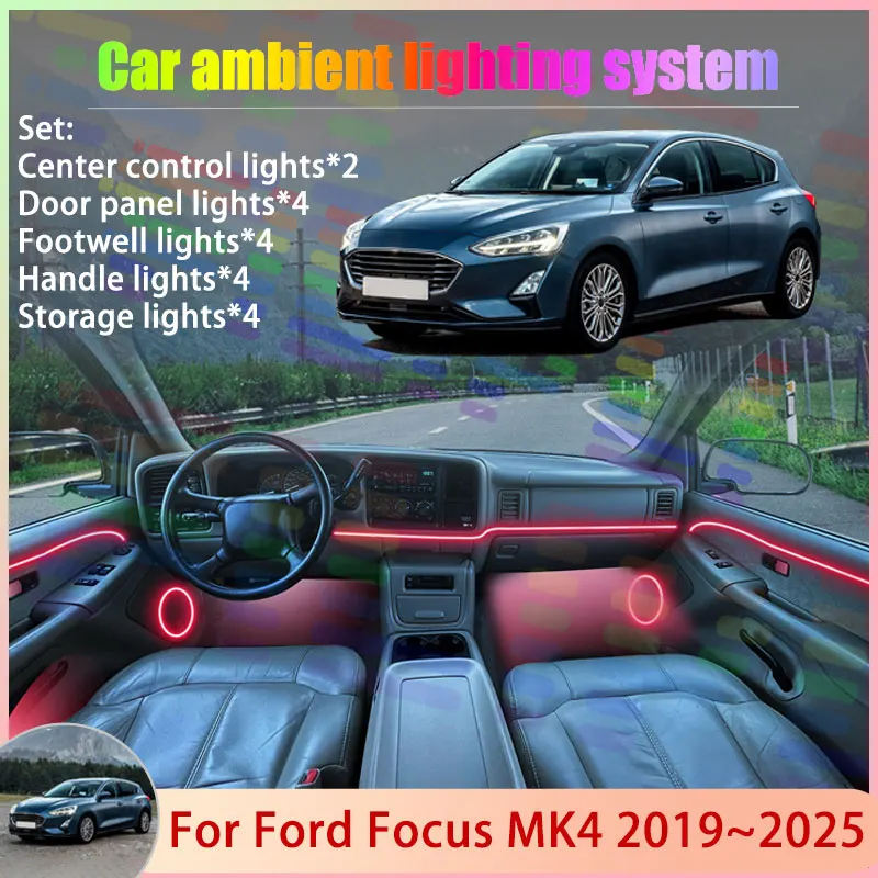

For Ford Focus MK4 C519 SA ST 2019~2025 2020 2021 2/18 in 1 Car Atmosphere Light Lamp RGB Shade Ensemble Streamer Atmosphere Set
