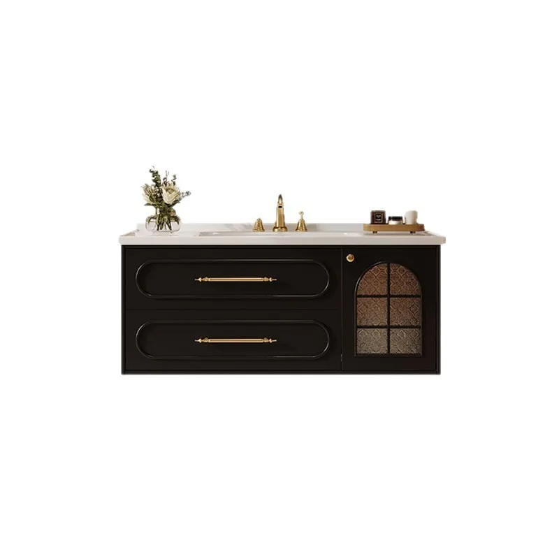 

French retro rattan bathroom cabinet solid wood waterproof washstand ceramic integrated basin washbasin washbasin basin cabinet