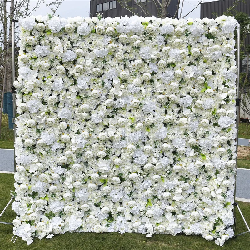 Imagem -03 - Roll-up Pano de Fundo para Decoração do Casamento Parede da Flor 5d Peônia Branca Rosa Flor Relvado Milan Planta Tecido para Festa e Evento