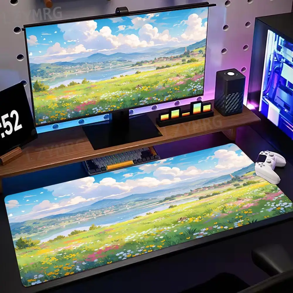 لوحة ماوس ذات مناظر طبيعية على شكل زهور الربيع، ملحقات مكتبية كبيرة مطاطية مضادة للانزلاق، لوحة ماوس للمكتب والألعاب، سجادة لوحة المفاتيح، سجادة ديكور