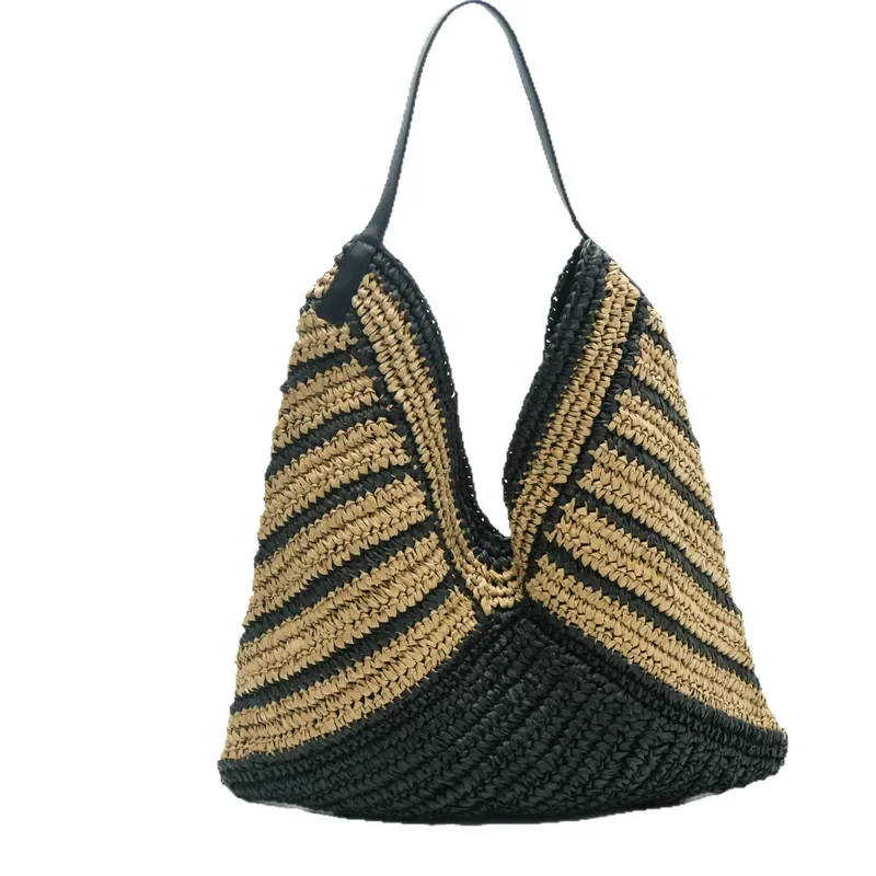 Tote bag for women large capacity seaside vacation beach bag hand-woven twill straw bag view 5