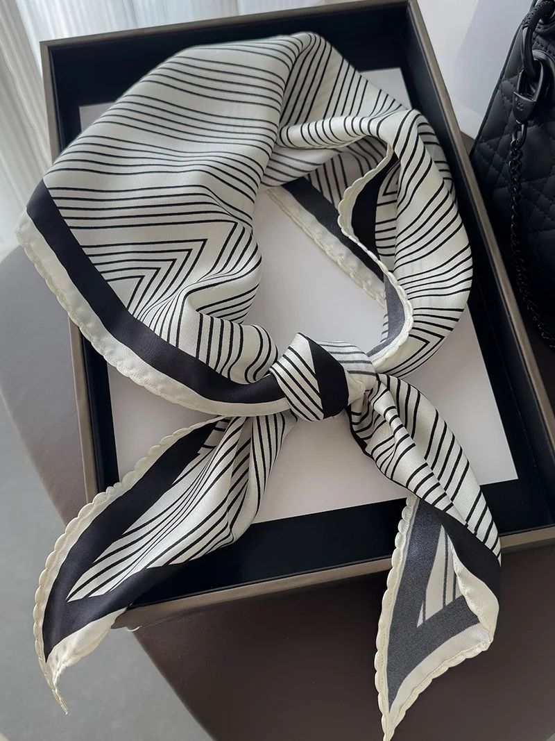 heavyweight-silk-scarf-women's-high-end-small-fragrance-style-stripe-decorative-neck-scarf-silk-shawl