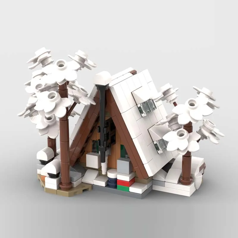 Bloques de Construcción de Arquitectura para Armar, Juguetes de Exhibición, Regalos, 329 Piezas, Mini 21338, Cabaña en Forma de A - Versión de Invierno, Modelo MOC