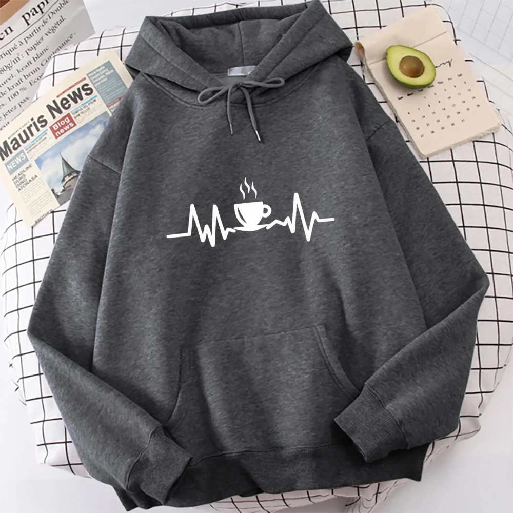 コーヒーハートビートパーカーユニークなカフェインプリント秋冬カジュアルルーズ長袖スタイリッシュなリラックスした日常着布トップス