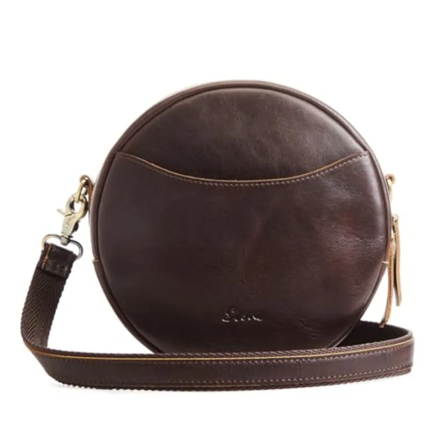 

Crossbody bags for women: genuine leather, black, lightweight trendy circle design with adjustable strap and secure zip closure