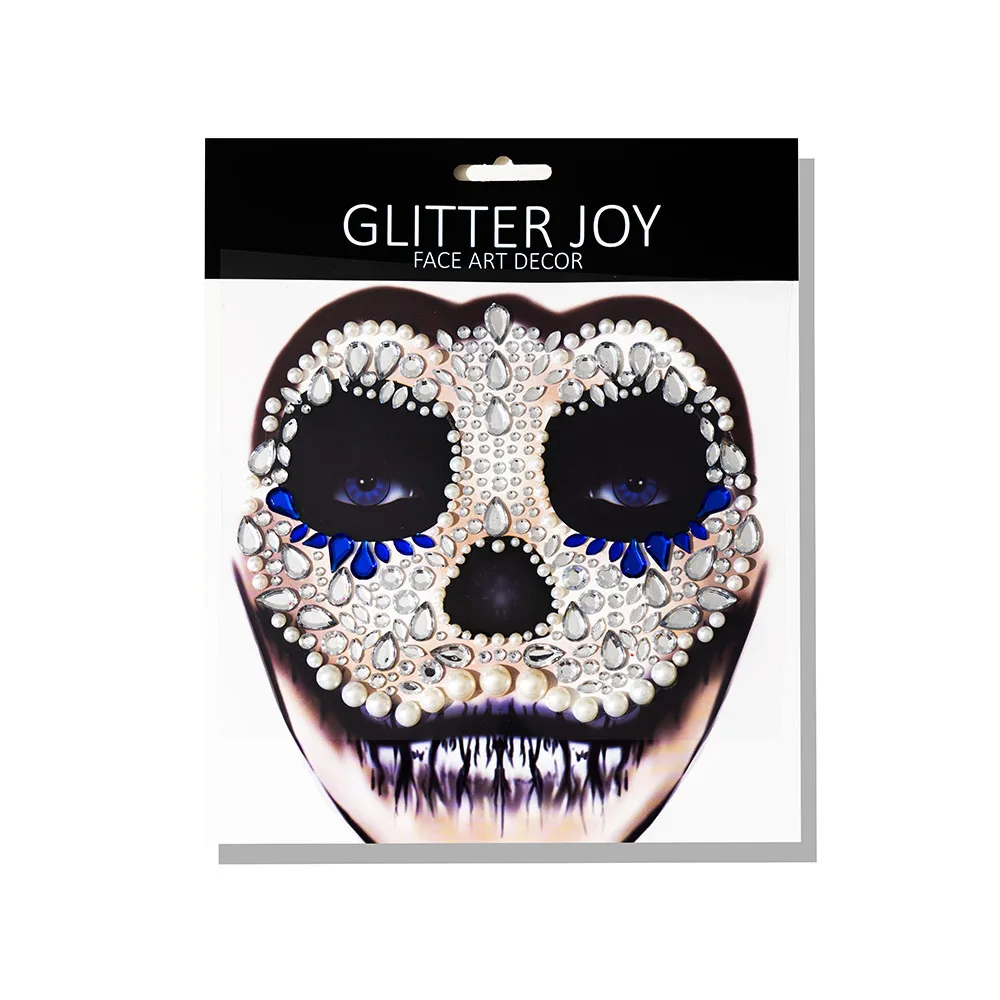 1Pc Face Jewel Makeup Sticker For Carnival Halloween Festival Skull Bone Dressing With Teeth Party Night Club Makeup Body Art