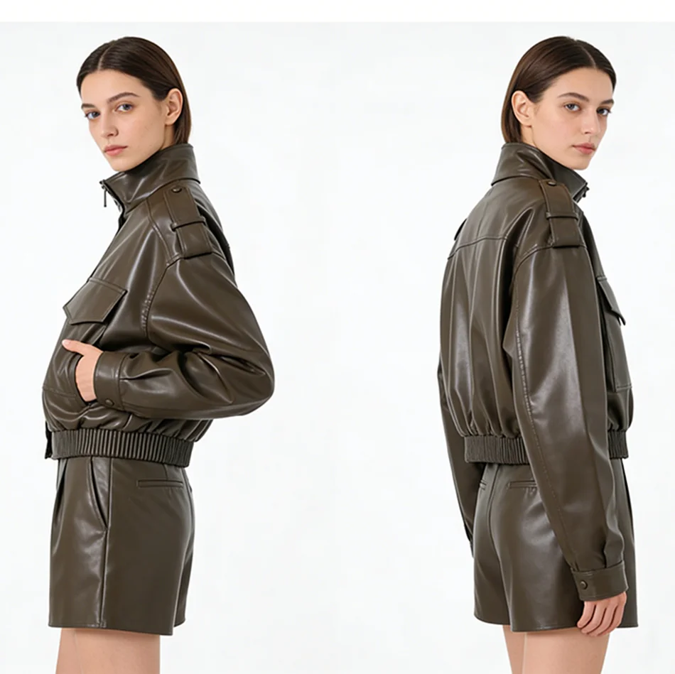 

Chic Fashion Faux Leather Jackets for Women Loose Zipper Long Sleeve Female Short Coats 2026 Autumn Lady Casual New Outerwear ﻿