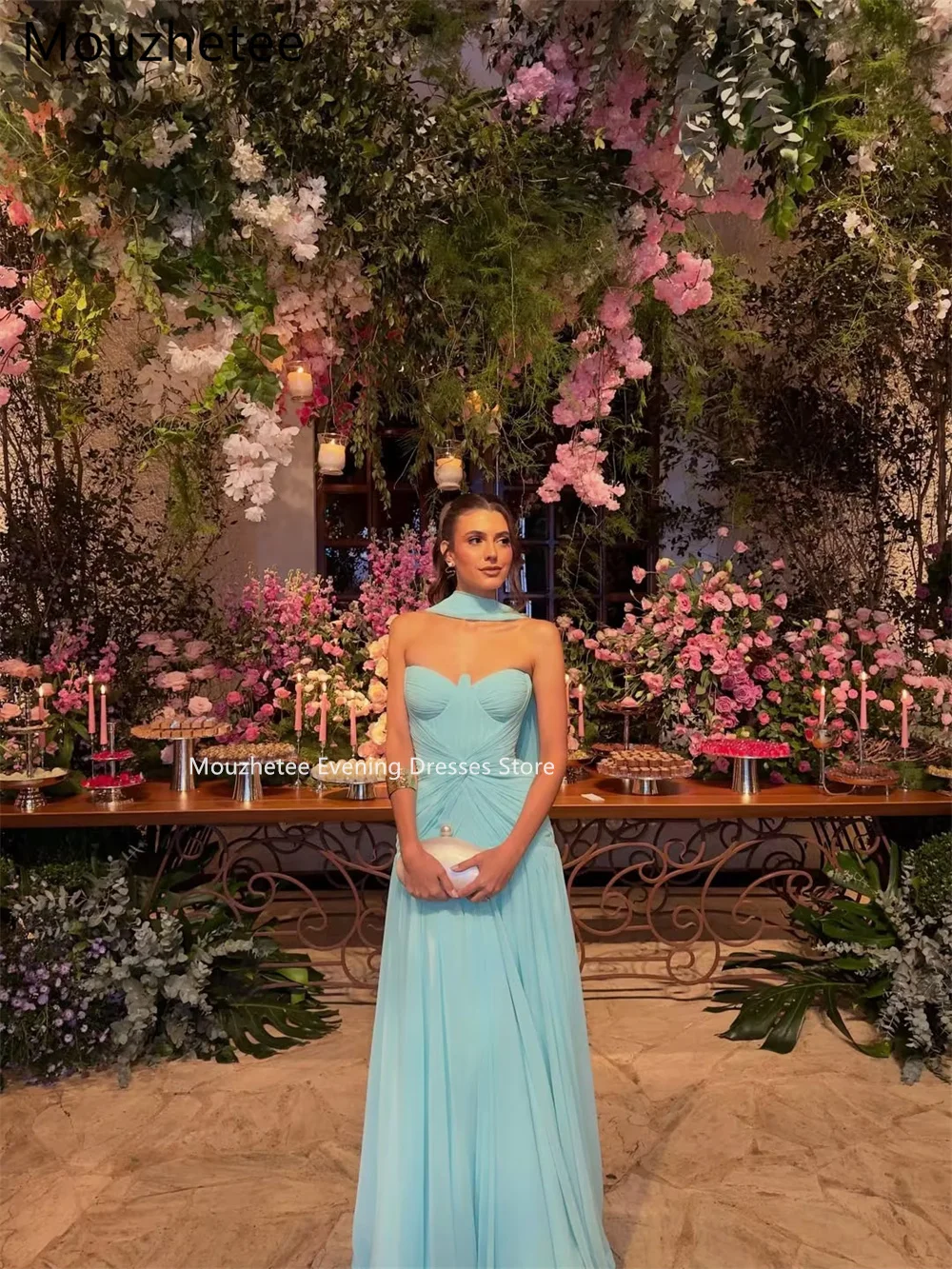 

Mouzhetee A-Line Strapless Pleat Simple Sleeveless Evening Dresses Formal Dresses for Women Elegant Prom Gowns Custom Made 2026