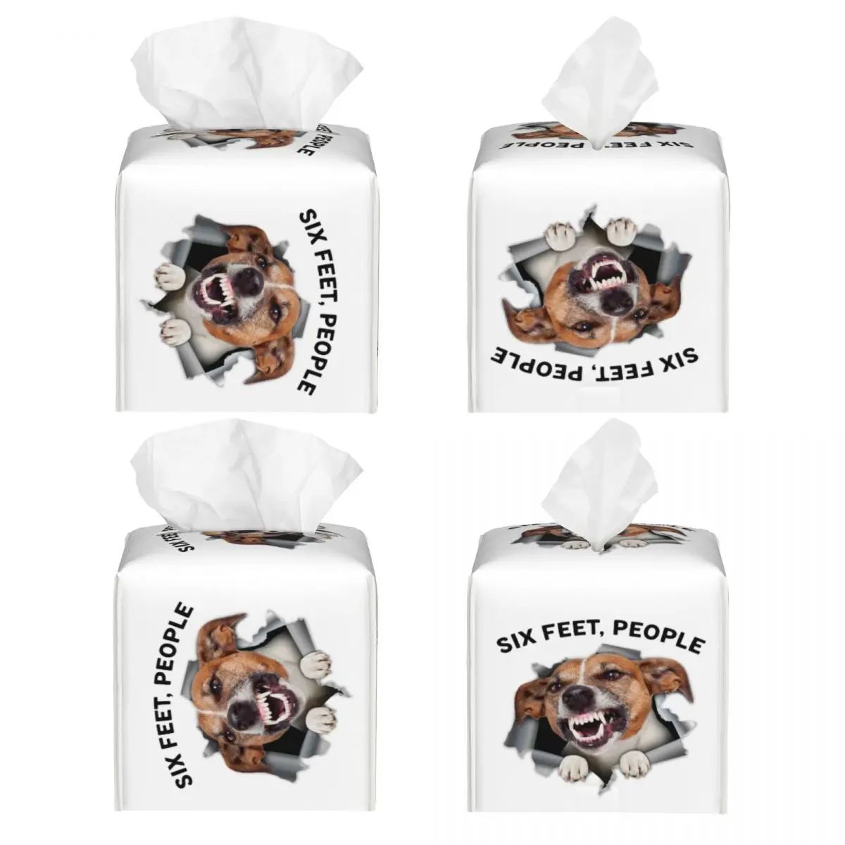 Custom Jack Russell Terrier Six Feet People Facial Tissue Box Cover Square Cute Dog PU Leather Tissue Box Holder for Car Home