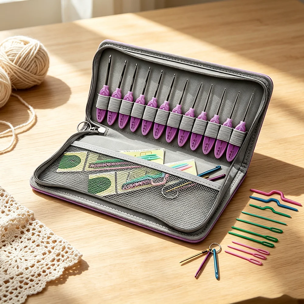 12Pcs Ergonomic Resin Handle Stainless Steel Crochet Hooks, 9.5cm 0.9mm-4.0mm Hand Polished Fine Lace Knitting Crochet Needles