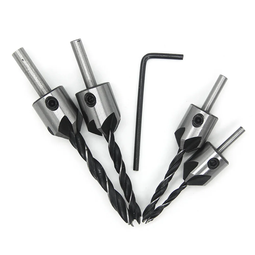 High Speed Steel Countersink Drill Bit Set 3-10mm Counter Sink Bit for Wood Woodworking Carpentry Reamer With Hex Key Wrench