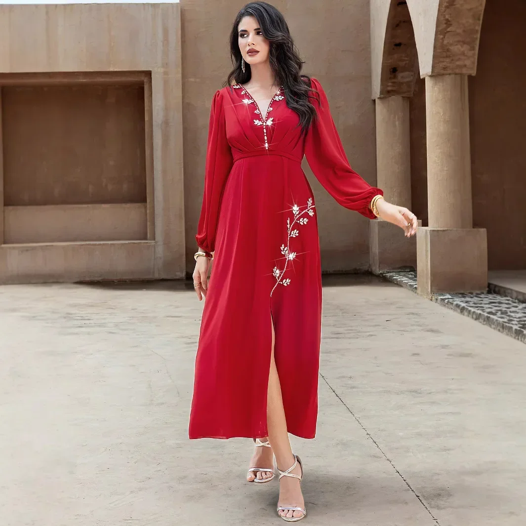 

Элегантное роскошное мусульманское платье Дубая с бриллиантами Абая, женское турецкое кафтан Kebaya, кафтан Marocain Femme Robe Islam Clothing Ramadan Eid