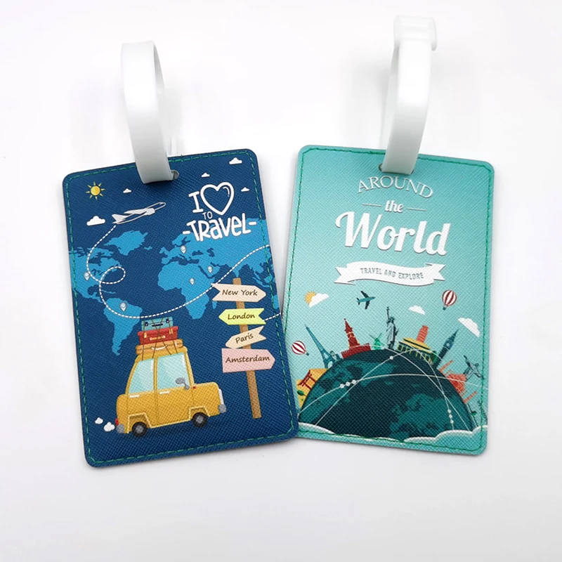 New Fashion Luggage Tags Around The World Travel Accessories Baggage Tag Unisex Portable Leather Antiloss ID Address Card Holder