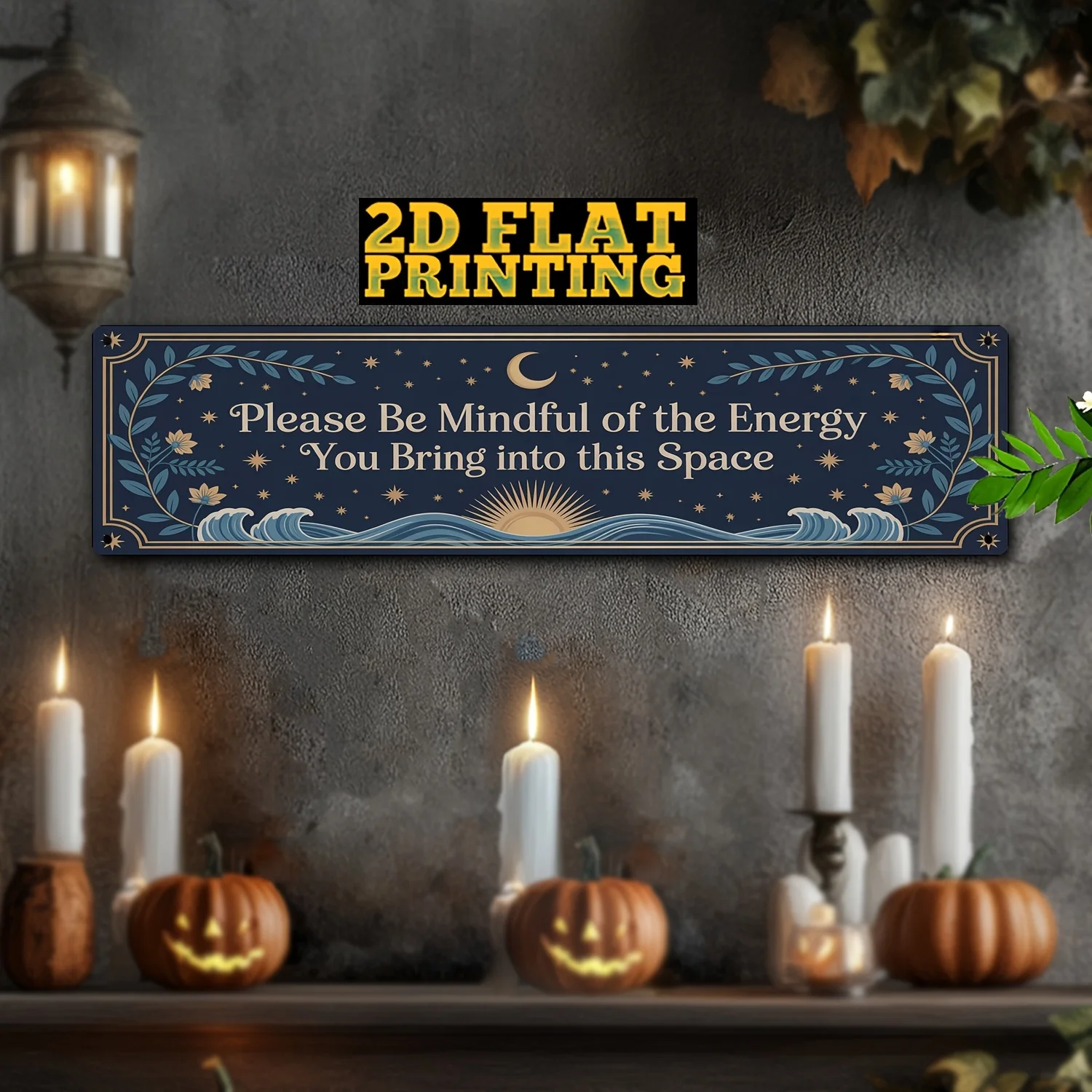 Letrero de Pared de Metal de Estilo Vintage 2D Plano - 1 Pieza | 'Por favor, considere cuidadosamente la energía que trae a este espacio' - Halloween Horro
