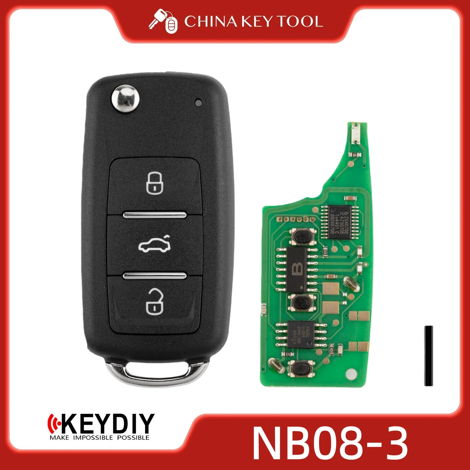 

Универсальный выкидной ключ-пульт KEYDIY KD NB08-3 серии NB с 3 кнопками, совместимый с автомобилями Volkswagen