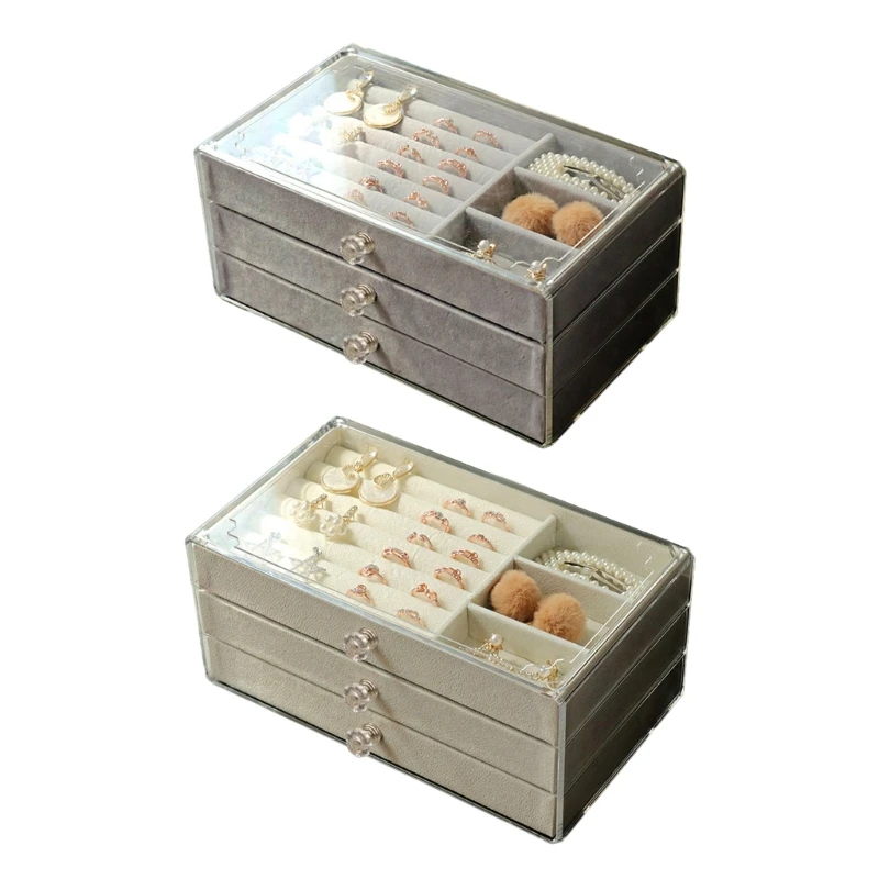 Jewelry Display Storage Box with Removable Dividers 3 Drawers Jewelry Trays for Earring Necklace Bracelet