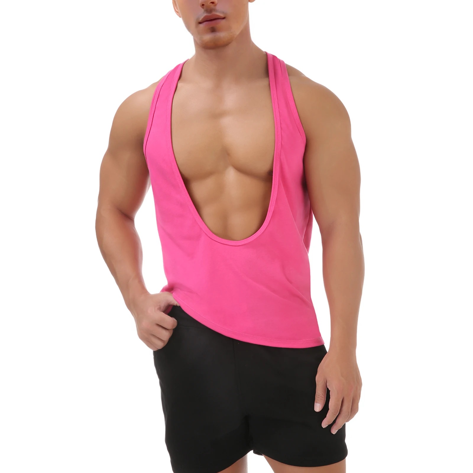 

Muscle Tank Vest Men's Sports Sleeveless Shirts Sexy Deep V Neck Loose Summer Vests Solid Color T Shirts Fitness Gmy Tops