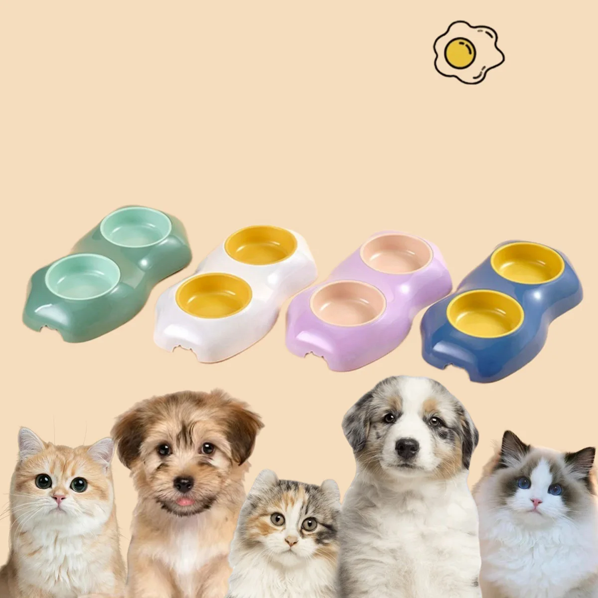 Cute Double Dog Bowl Pet Travel Feeding Water Bowl Non-Skid Food Water Dish Pet Dog Cat Puppy Feeder Supplie