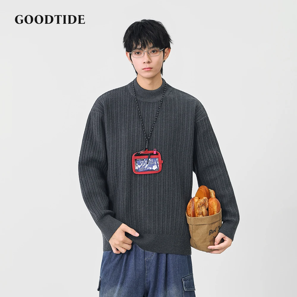 Fashion Men's Casual Mock Neck Sweater 2025 Winter New Ribbed Knitted Pullover Comfortable Soft Long Sleeve Jumper Top