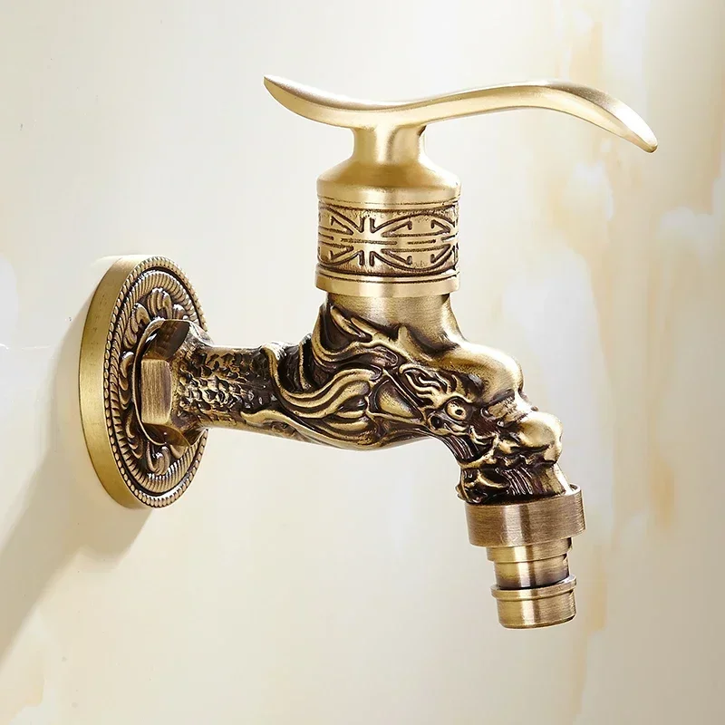 Decorative Brass Outdoor Faucet Garden Bibcock Tap Antique Retro Bathroom Washing Machine Faucet Balcony Antique Mop Taps Luxury