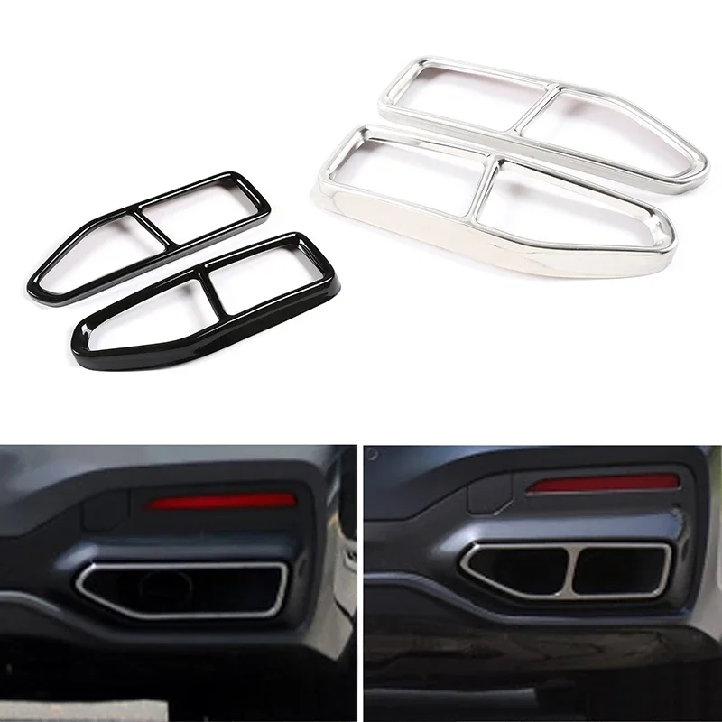 

2Pcs 1Pair Car Exhaust Muffler Pipe Tip Cover Trim Moulding Stainless Steel Black Silver Fit For BMW 7 Series G11 G12 2019 2020