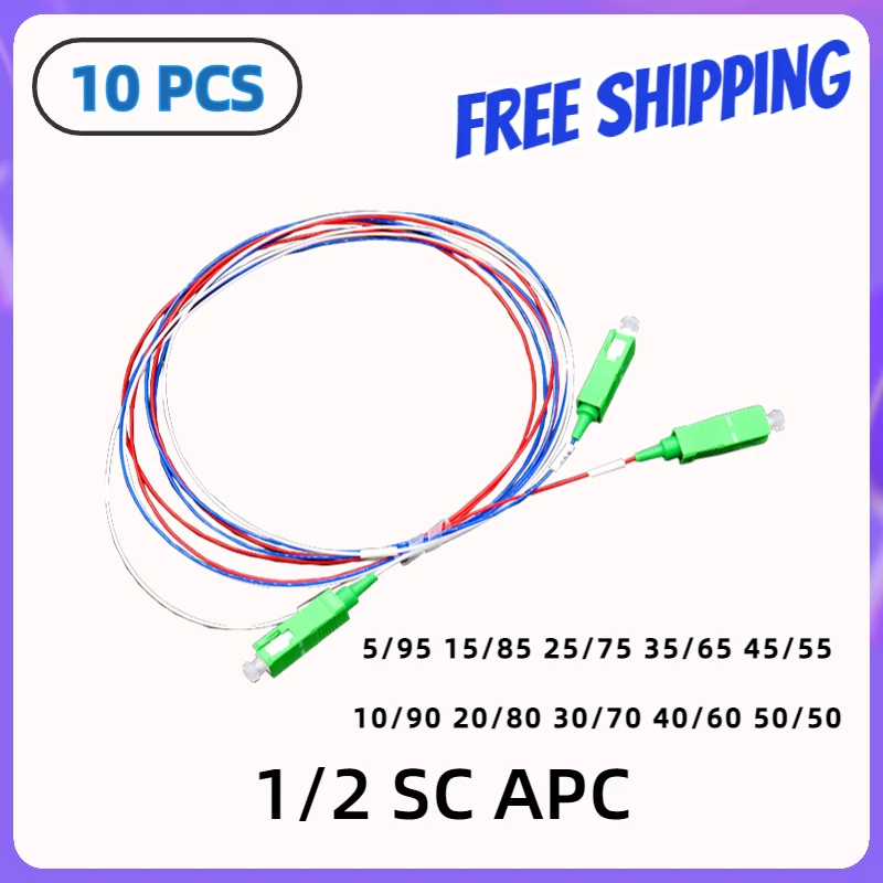 10pcs FBT Splitter 5/95 15/85 25/75 35/65 45/55 20/80 40/60 50/50 10/90 Different Types 0.9mm FBT Separators, with Connector apc