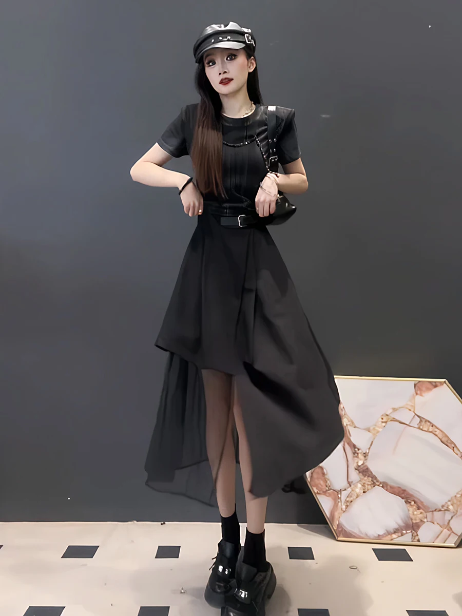 Spódnica damska z wysokim stanem, asymetrycznym łączeniem, model Me f, nowość na lato 2025, wyszczuplająca spódnica w kształcie litery A, koreański styl, do pracy.