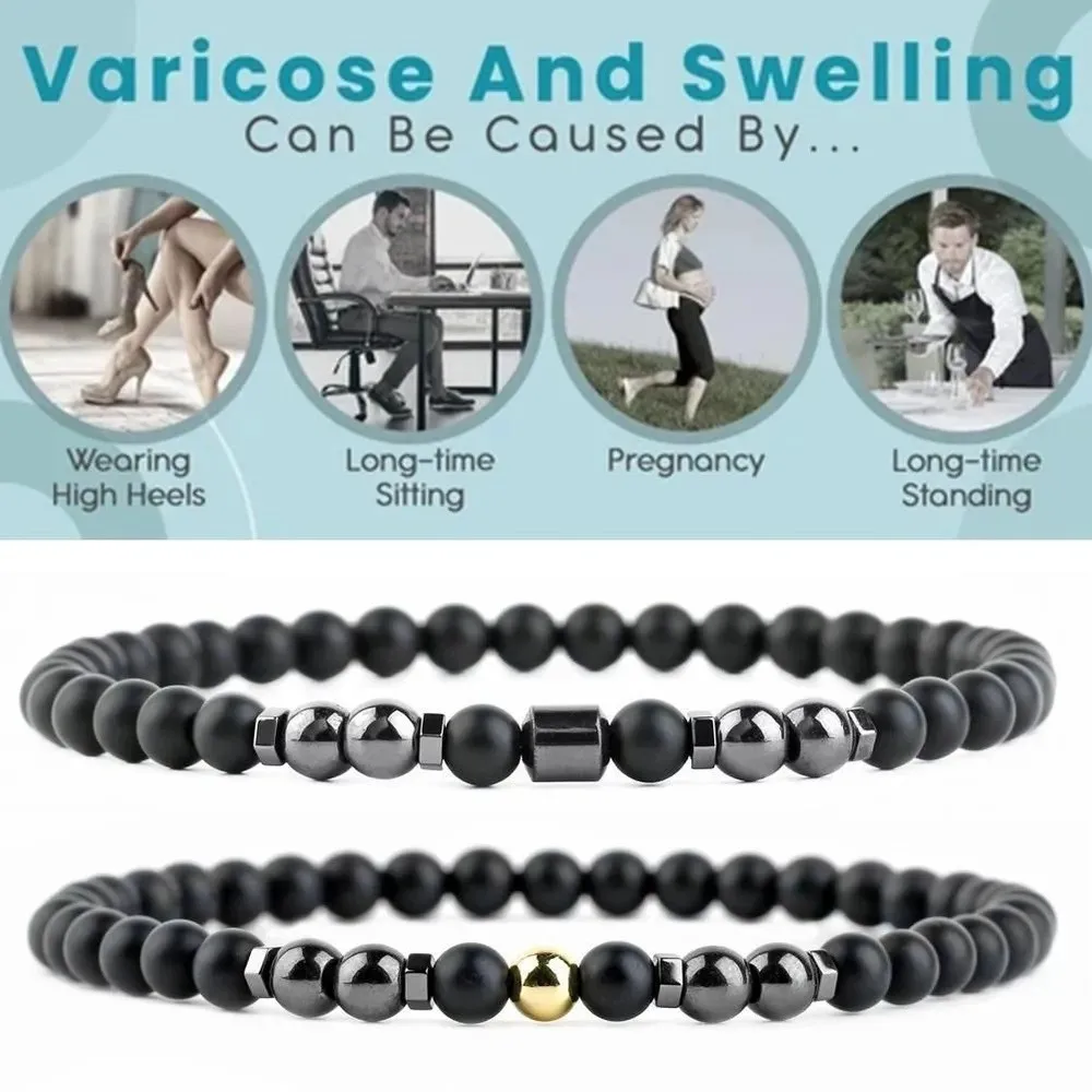 Anti-Swelling Adjustable Anklet Bracelet Elastic 4/6mm Beads Black Lava Stone Bracelet Magnetic Beaded Bracelet Women Men
