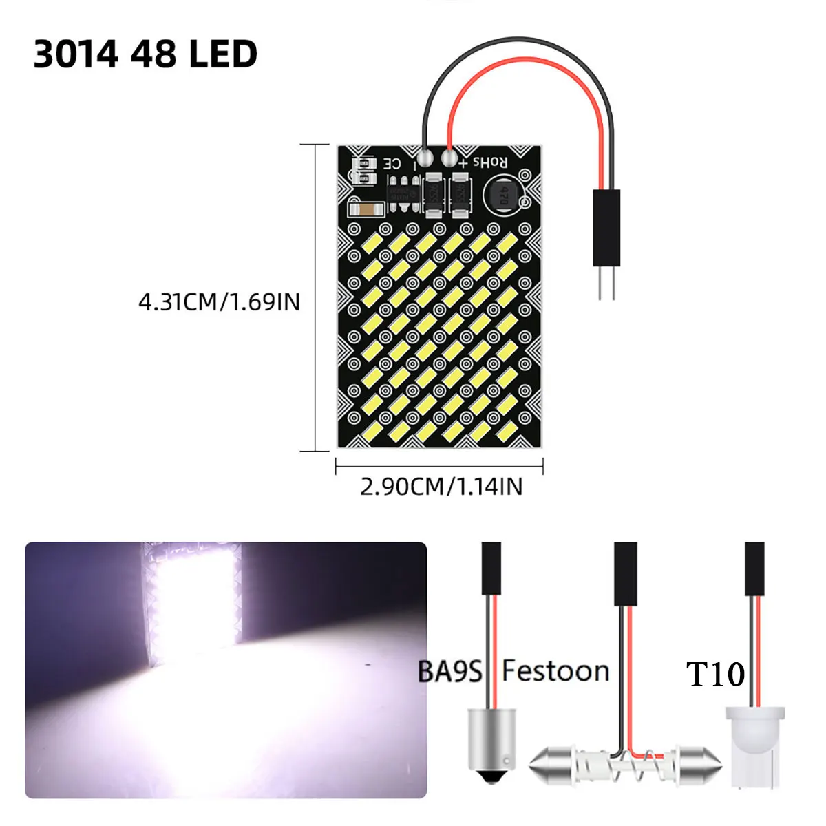 Car Panel Led Dome Reading Map Lamp 25/48SMD Car Interior Dome License Plate Lamp Auto Bulb C5W Festoon BA9S T4W T10 Led Adapter