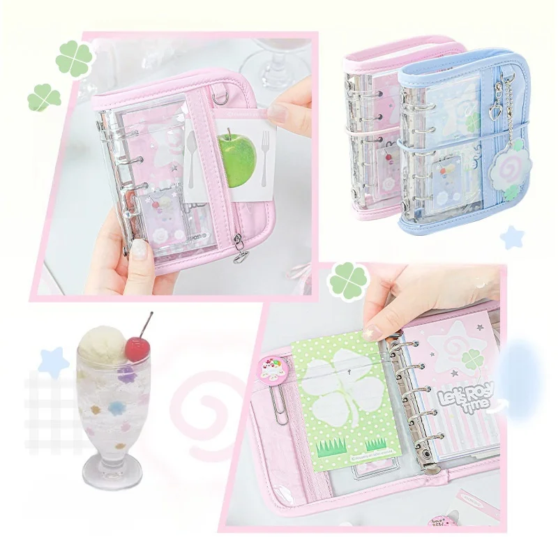 Ins Style Cute Clover Themed M5 Toon Book Kawaii Korean Journal Book Mini Clover Loose Spiral Notebook Photocard Album Set