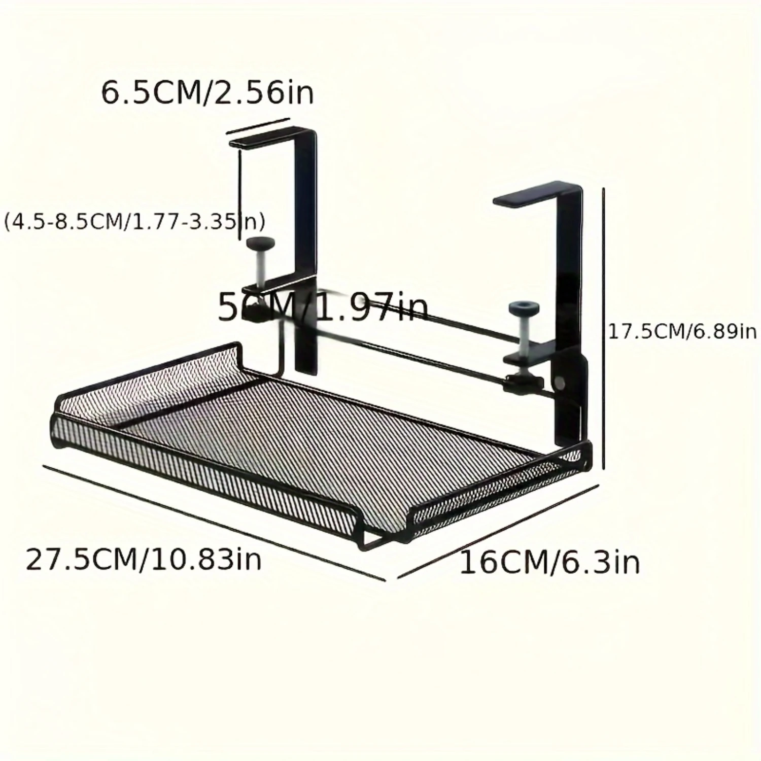 Easy-Install Adjustable Under-Desk Iron  Rack - No Drill, Paint-Finished Rectangular Organizer for Office and Classroom Sifter