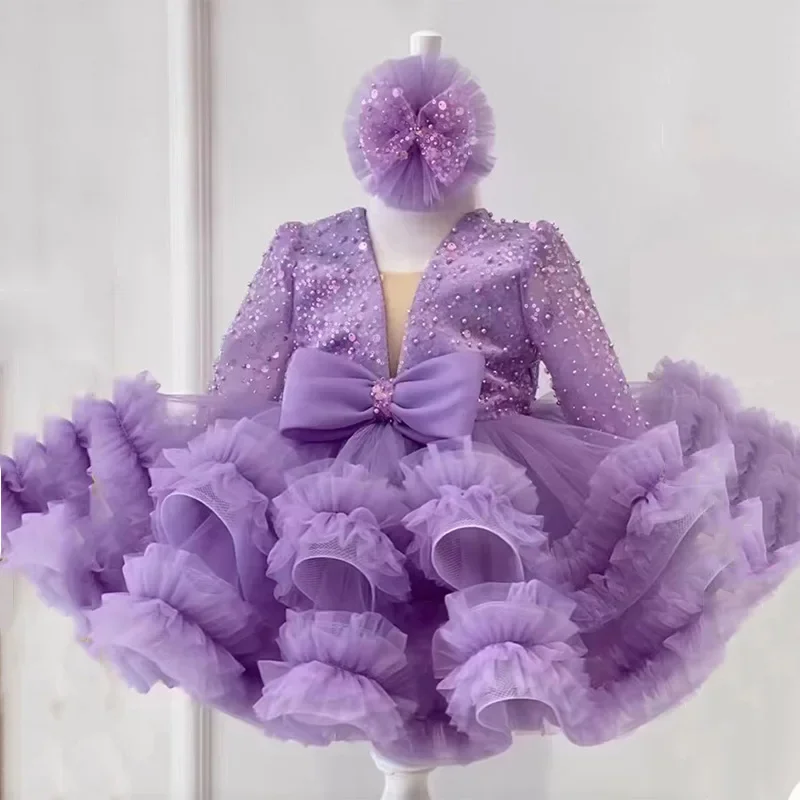 Mädchen Geburtstag Prinzessin Kleid modische Baby flauschige Gaze Blumen mädchen Kleid Ereignisse Blumen mädchen Kleider für Hochzeiten V-Ausschnitt