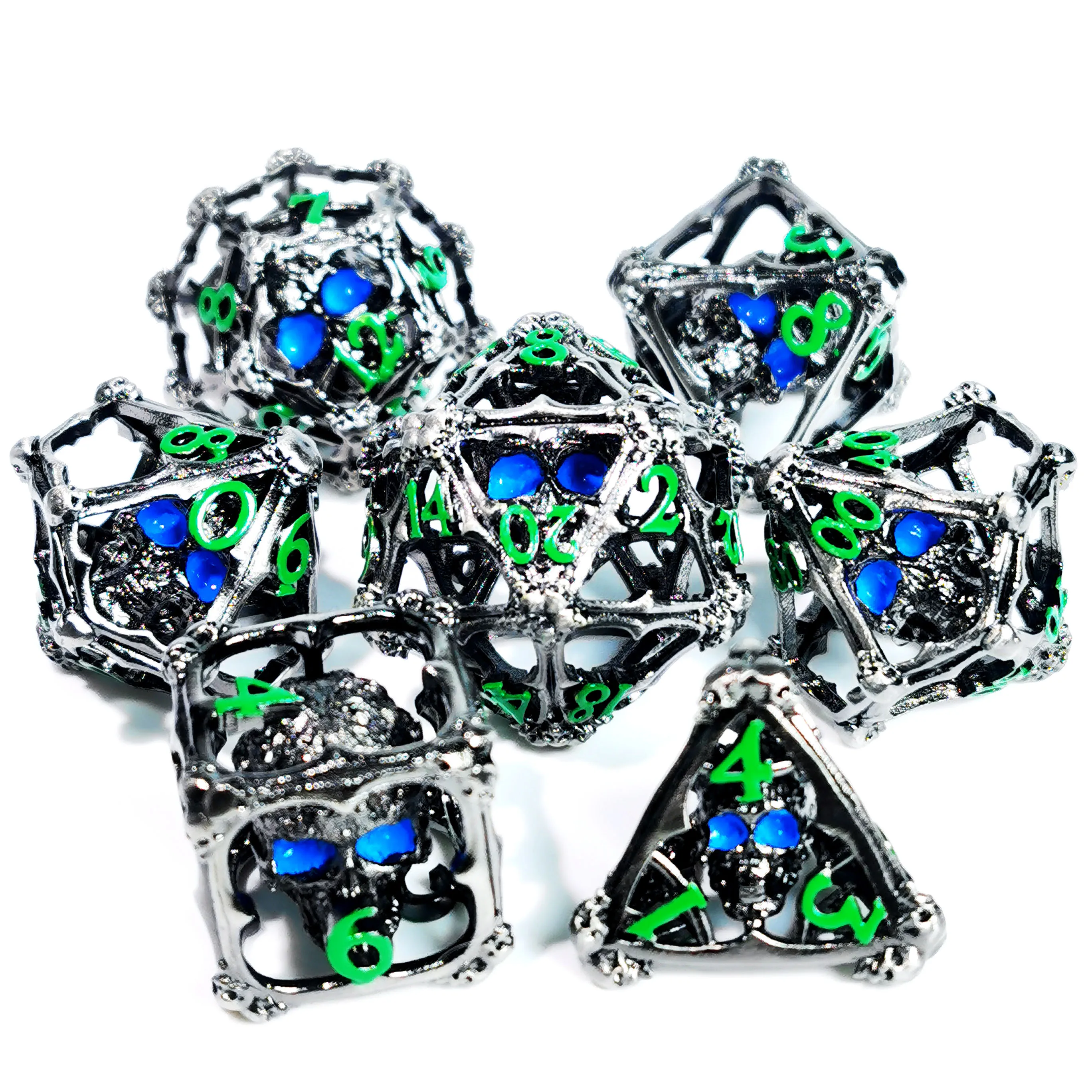 

DND Metal Dice Set - Blue Skull Pattern Zinc Alloy & Resin 7pc D&D Dice, Handcrafted RPG Dice for Dungeons Dragons