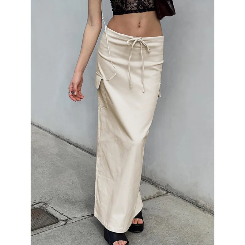 Street Fashion Beige Suit Skirt Women's Clothing 2024 Spring Cotton Slimming Slim Straight Skirt Long Skirt Fengsb