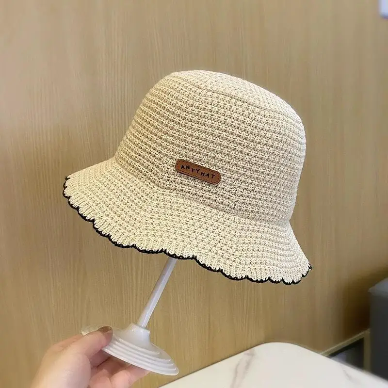 Französischer Wellenkanten-Strick-Bucket-Hat Sommer Mode Atmungsaktiver Faltbarer Outdoor-Sonnenhut – Detail 8