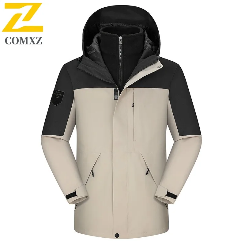 سترة رجالي ماركة COMXZ بغطاء للرأس للمشي لمسافات طويلة والسفر معاطف مقاومة للبرد في الهواء الطلق متعددة الوظائف مقاومة للرياح ملابس خارجية بسحاب شتوي #3