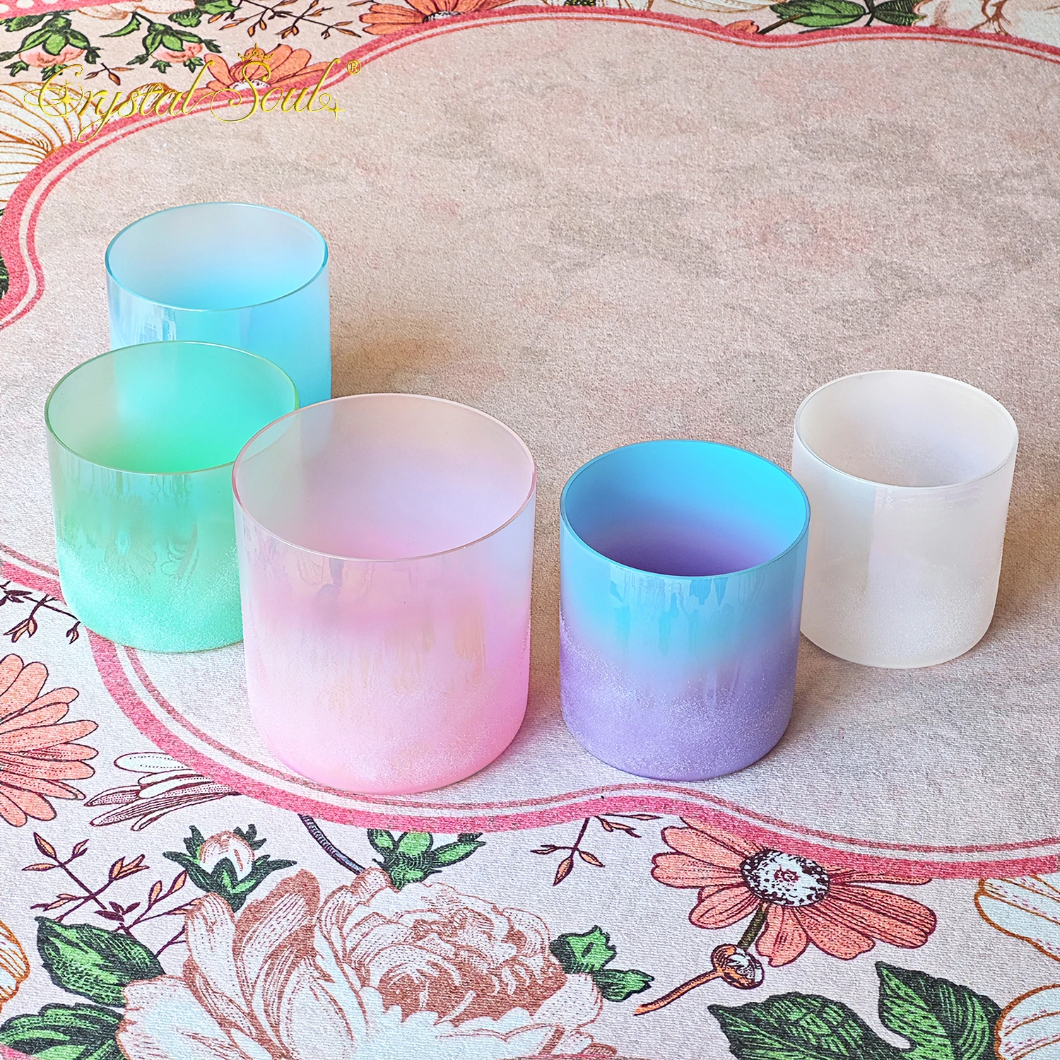 Crystal Soul 528Hz High End Sandblasting Dreamy Colored Alchemy Crystal Singing Bowl Set
