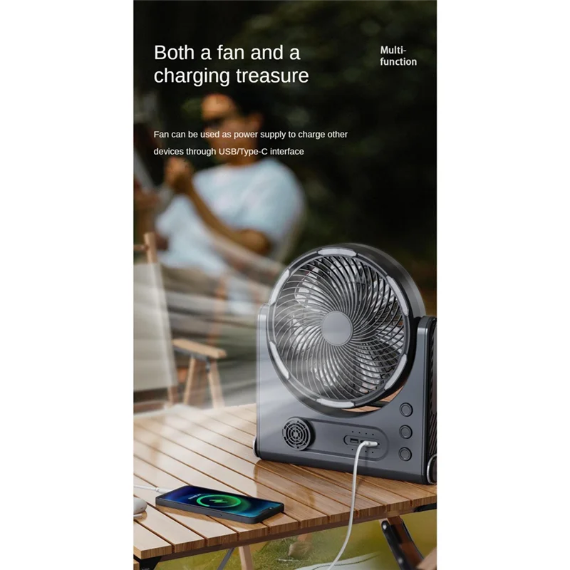 AB68 キャンプファン LED 照明充電式デスクトップポータブルサーキュレーター屋外ファンシェイクヘッド扇風機 15000Mah