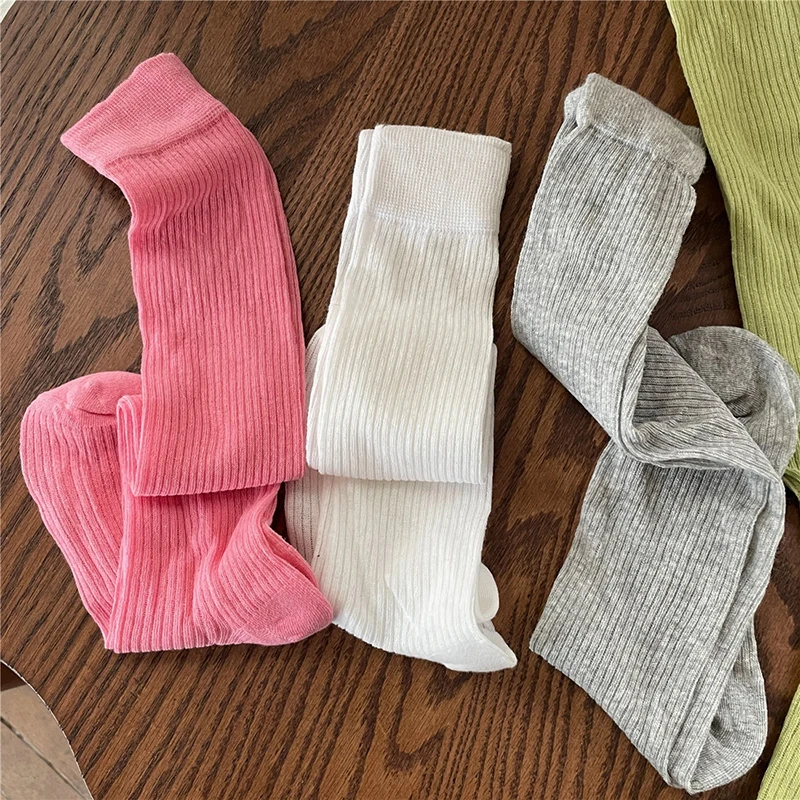 1/5 Pairs Spring Summer Women Breathable Cotton Stacked Socks Fashionable Korean Style Vertical Striped High-Quality Long Socks