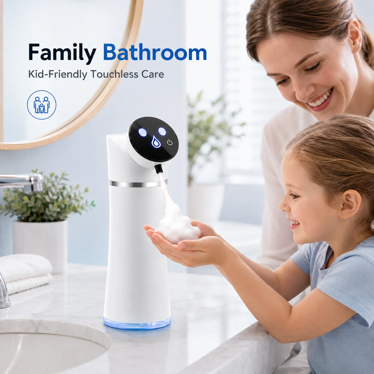 420ML Automatic Foaming Soap Dispenser 3-Level Touchless Sensor Soap Dispenser USB Rechargeable IPX5 for Kids Bathroom Kitchen