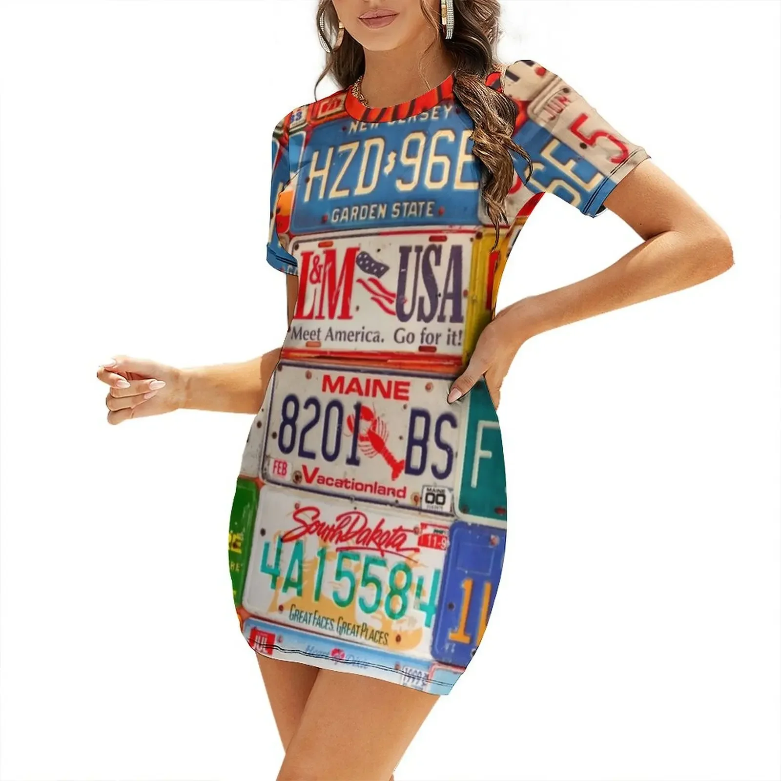 

United States License Plates Art America Short-Sleeved Dress Long dress women evening dress long dresses for women