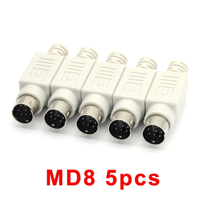

5pcs Gray MD8 Mini Din 8 pin Male Plug S Terminal Connector Adapter For PLC Application Repair Welding cable DIY