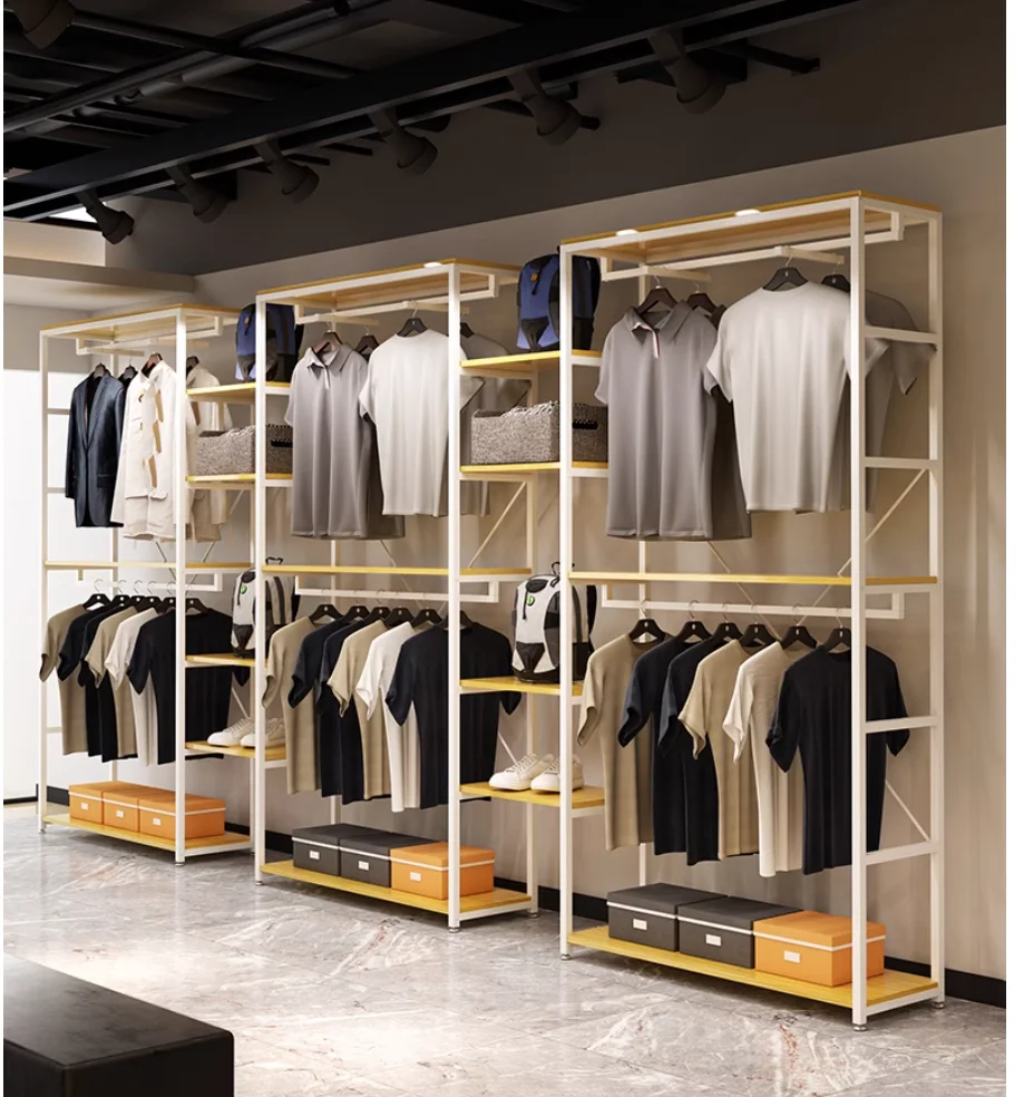 Clothing store display shelves Floor to floor double-layer display racks hanging clothes shelves