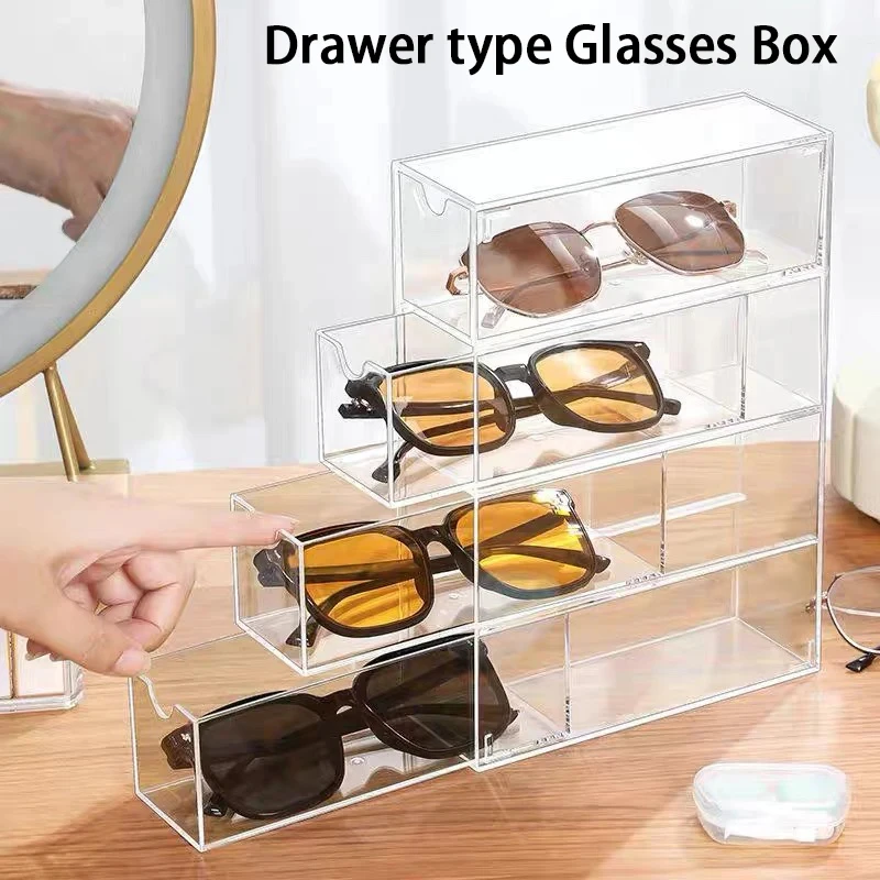 4 Layer Acrylic Glasses Storage Box Stackable Transparent Drawer Display Stand Makeup Sunglasses Storage Box Jewelry