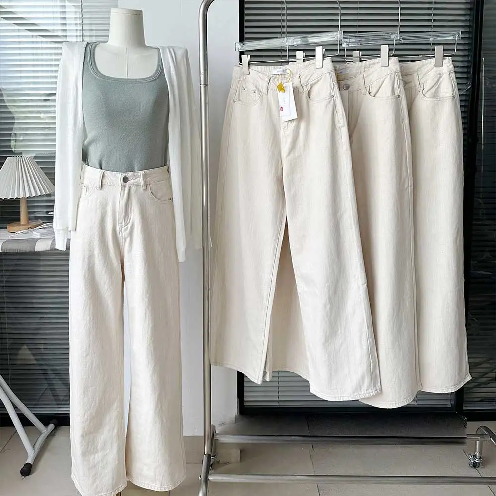

Straight Leg Jeans Women 2023 New American Classic Casual All-in-one Loose Pocket High Waist White Wide Leg Trousers